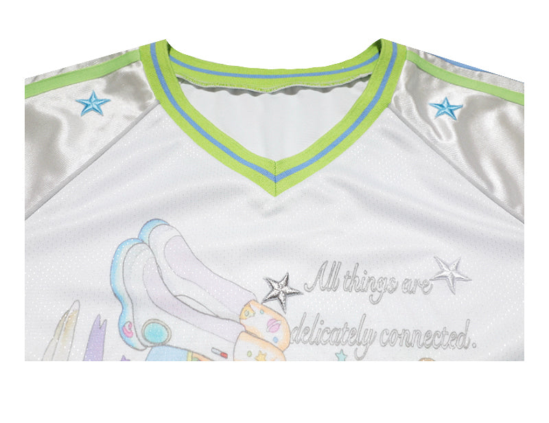 oliwabiu co-branded Patchwork Star Embroidery Short Sleeve Jersey