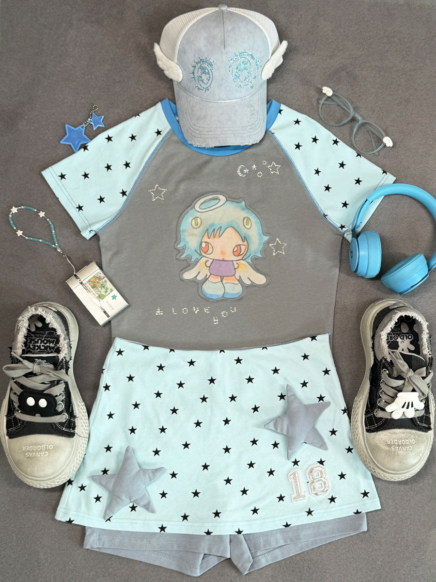 Removable stars Fake two pieces Skirt pants