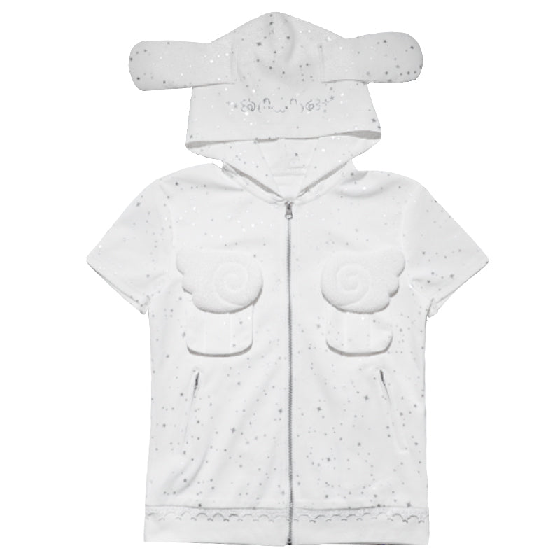 Rabbit eared hooded angel wing white vest Rhinestone jacket