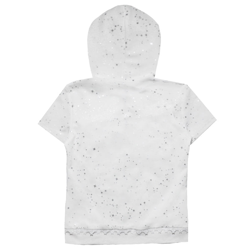 Rabbit eared hooded angel wing white vest Rhinestone jacket
