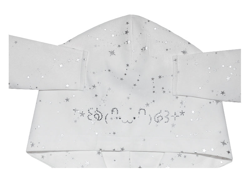 Rabbit eared hooded angel wing white vest Rhinestone jacket