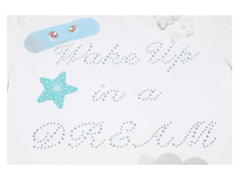 Band-Aid Bow Rhinestone Short Sleeve T-Shirt