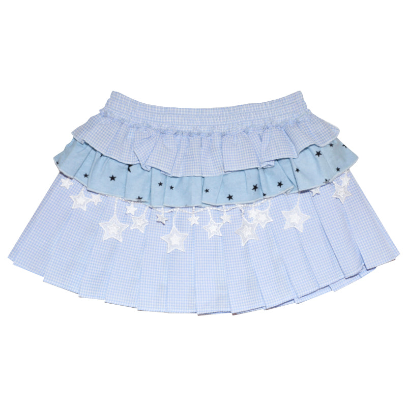 Three layer spliced cake puffy star checkered skirt