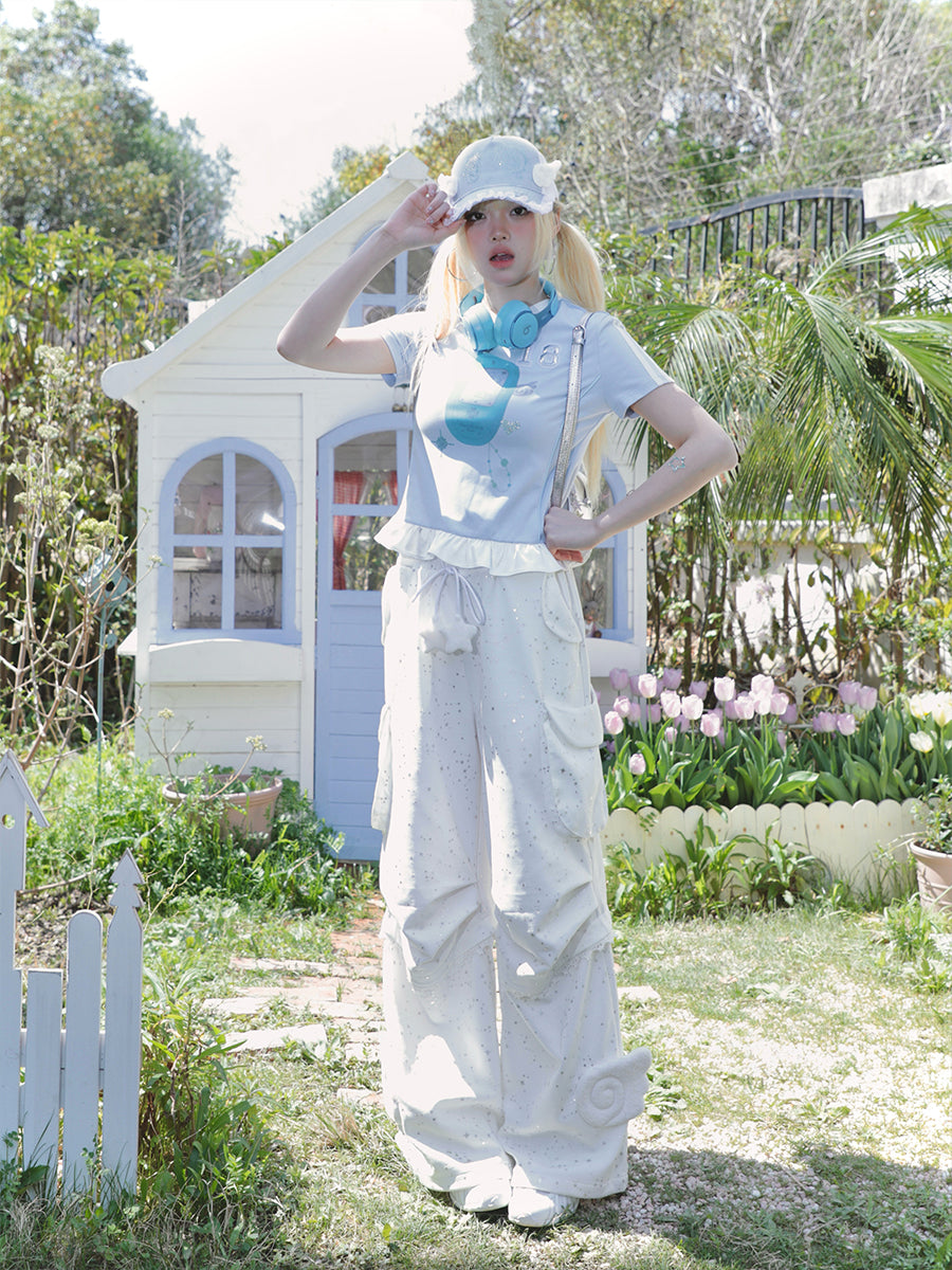 Angel wing paratrooper straight tube workwear pants