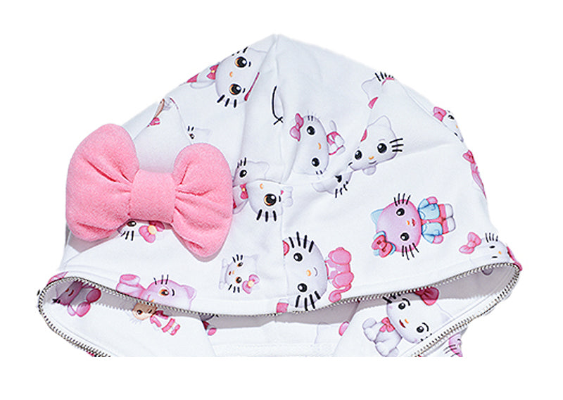 Kitty cat ears with bow short sleeved hoodie jacket