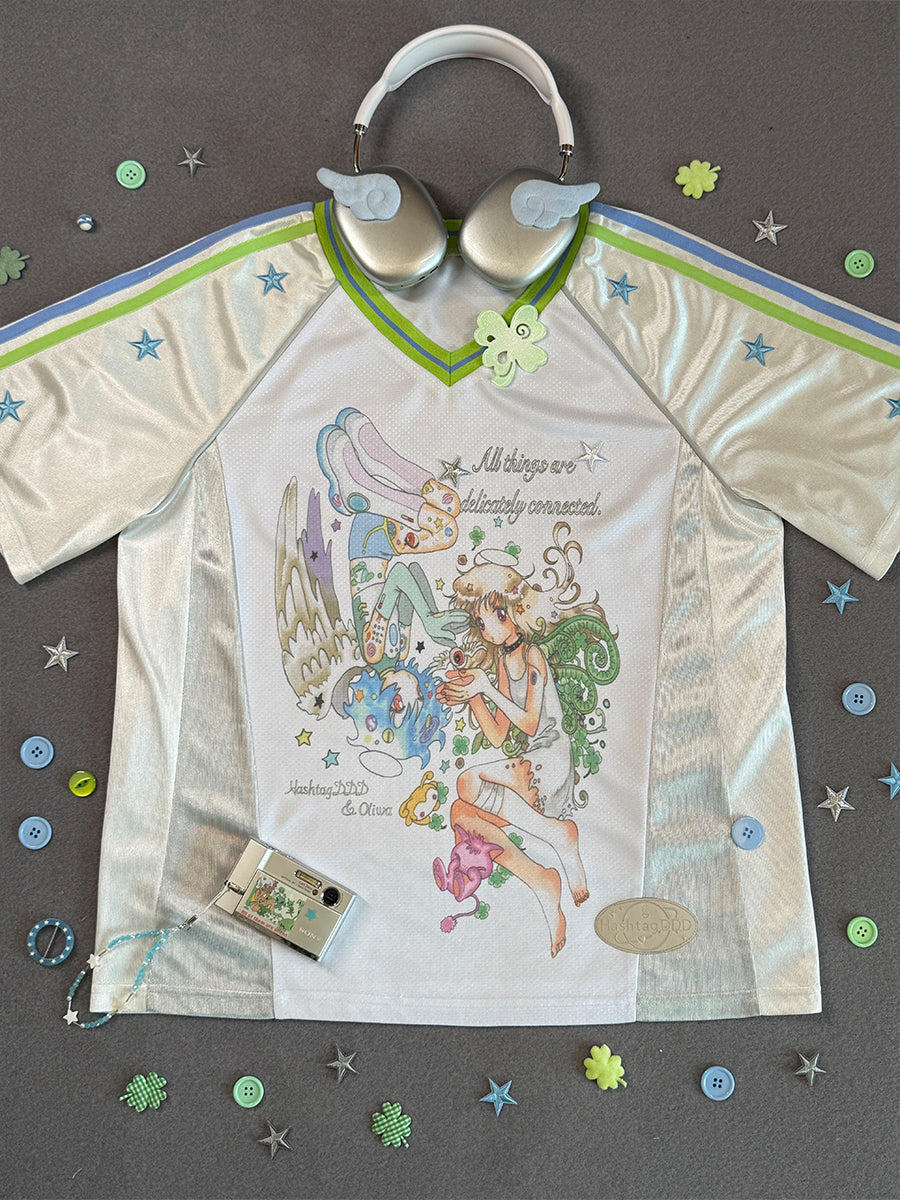 oliwabiu co-branded Patchwork Star Embroidery Short Sleeve Jersey