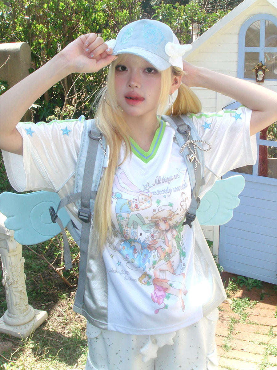 oliwabiu co-branded Patchwork Star Embroidery Short Sleeve Jersey