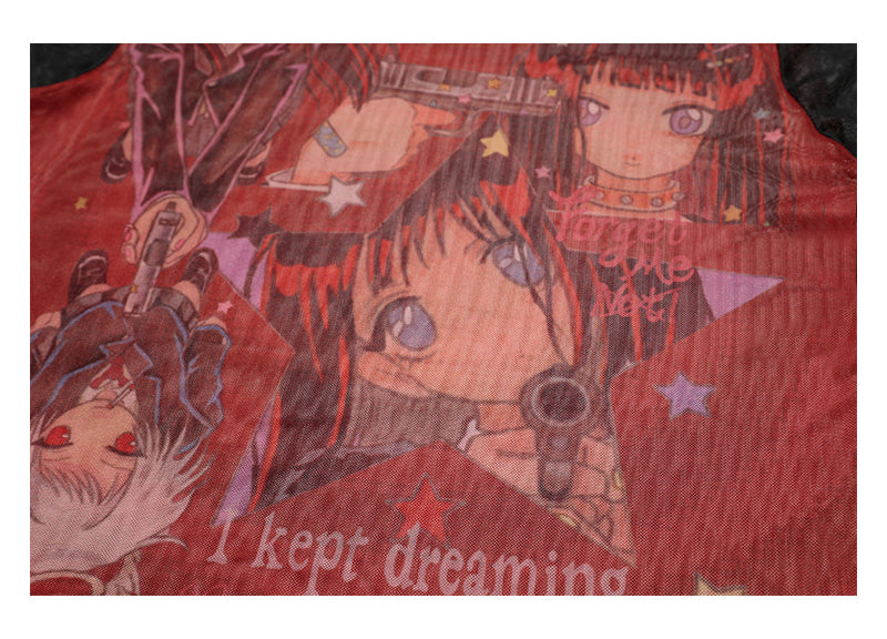 oliwabiu co-branded KillAngel  Short sleeved mesh T-shirt red colour