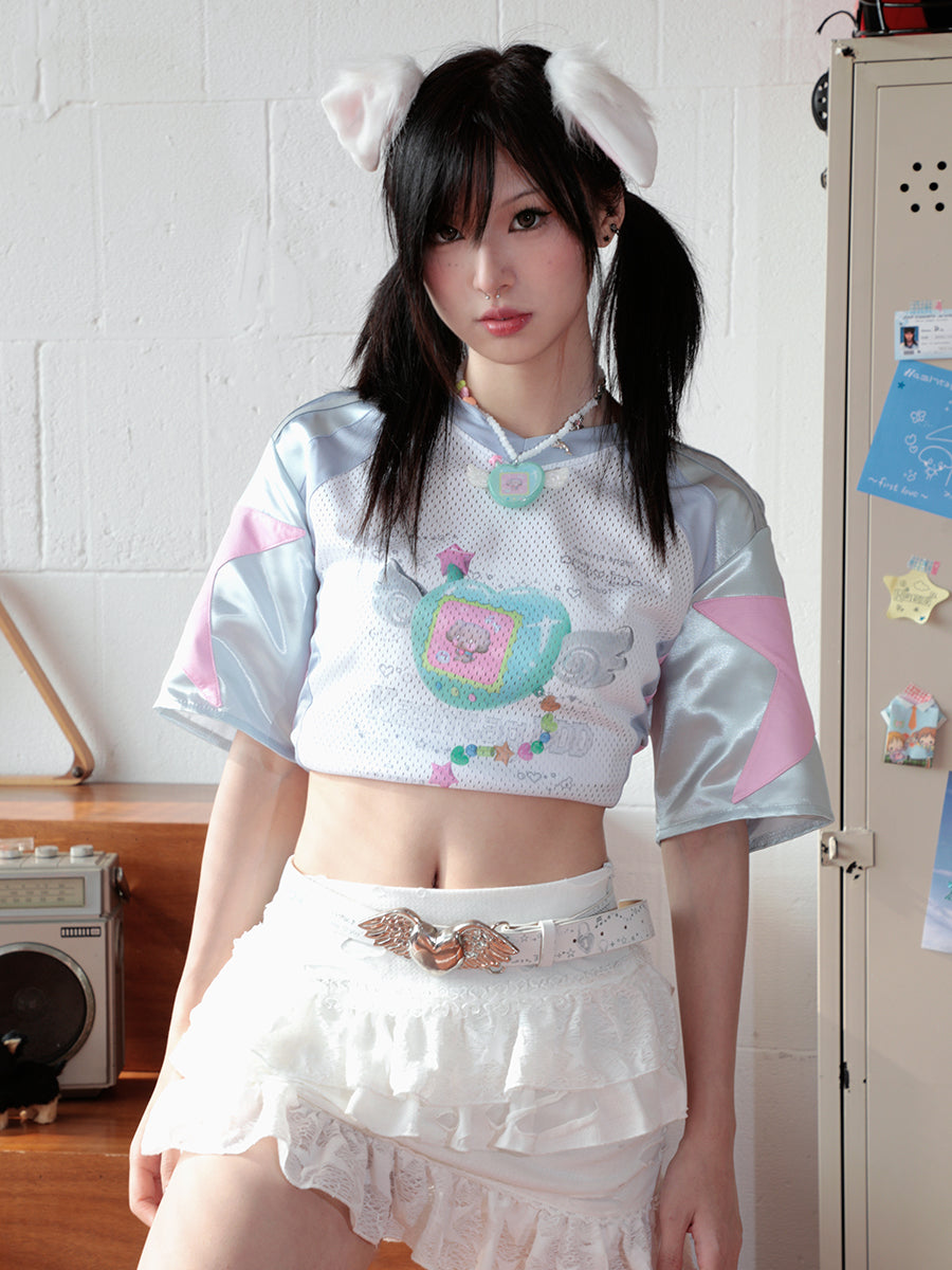 Y2K Angel of Love 화이트 Pu 가죽 벨트