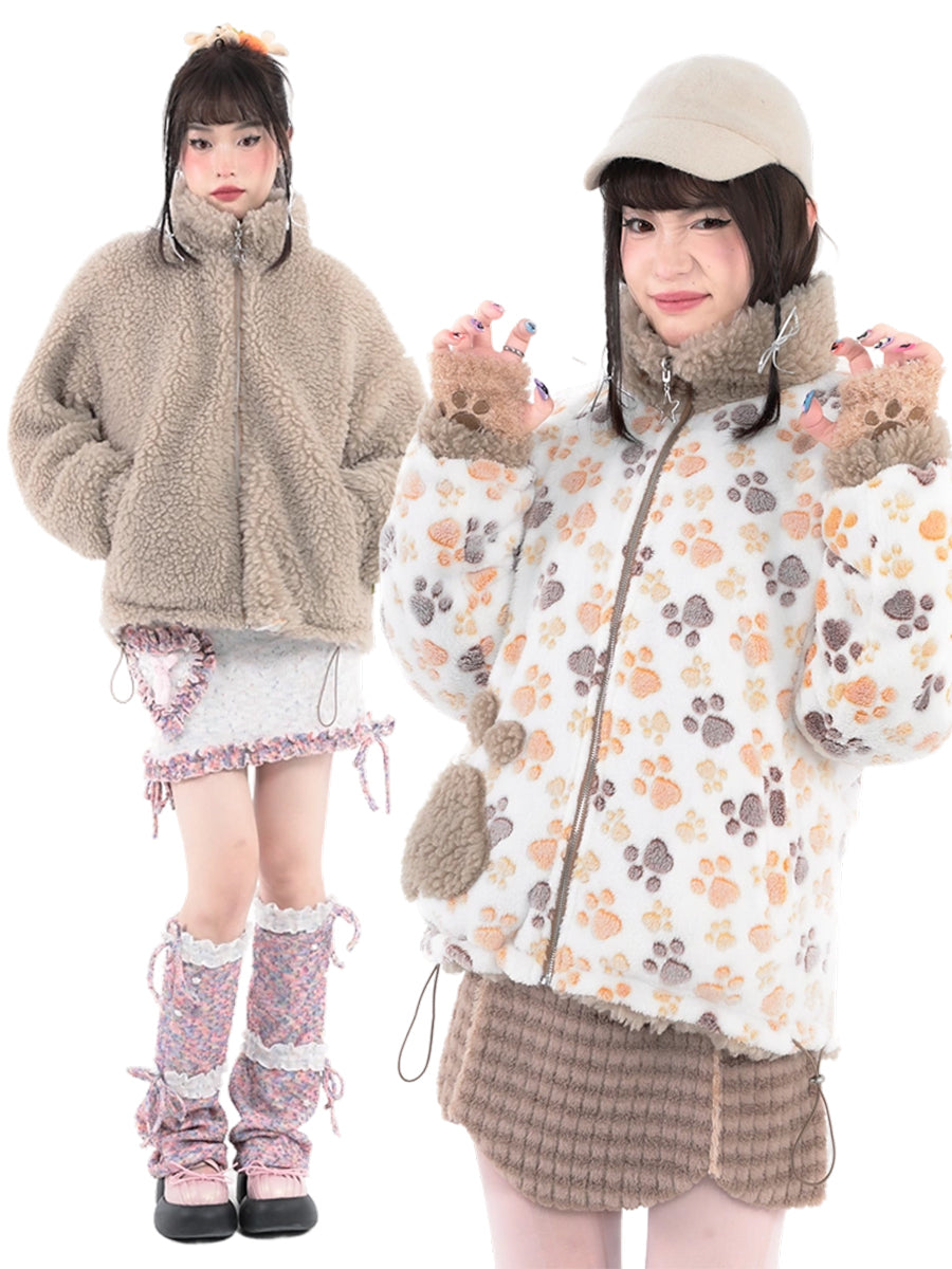 両面に爪プリントのプラッシュジャケット