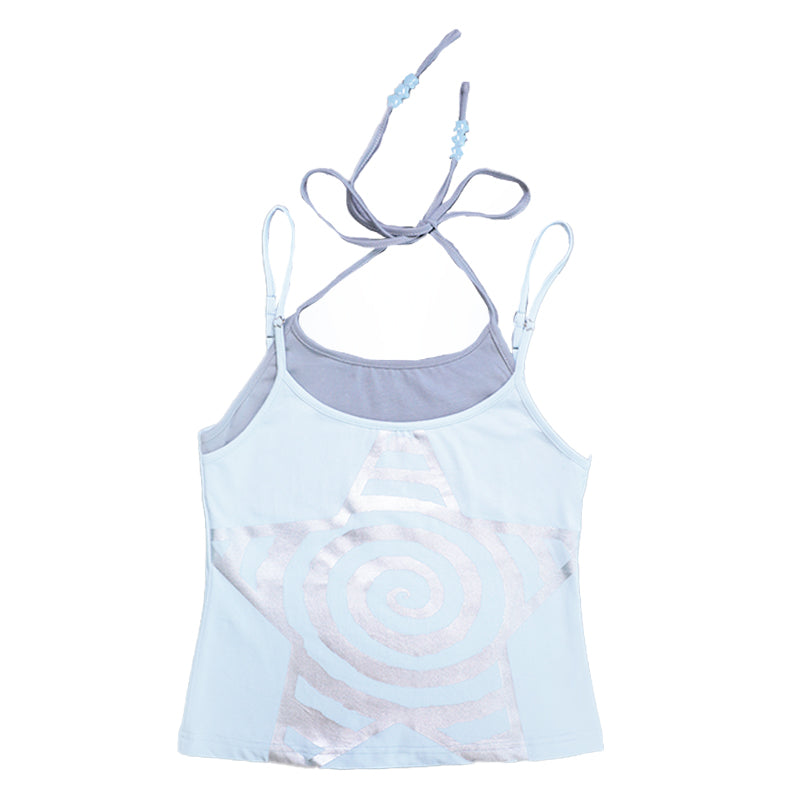 hot silver spiral star fake two piece neck hanging top