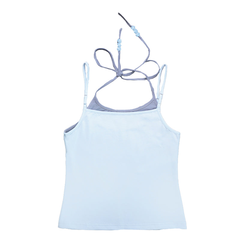 hot silver spiral star fake two piece neck hanging top