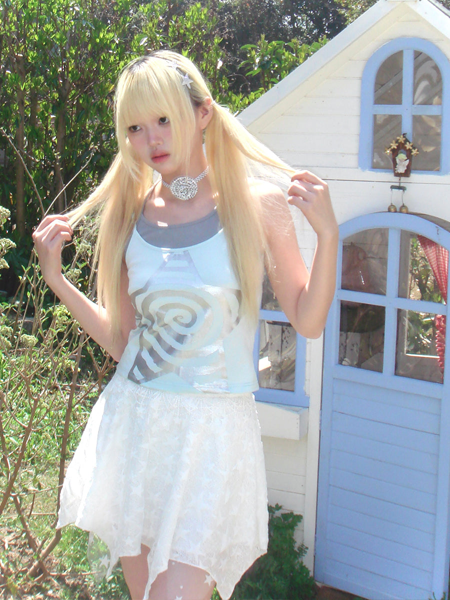 hot silver spiral star fake two piece neck hanging top