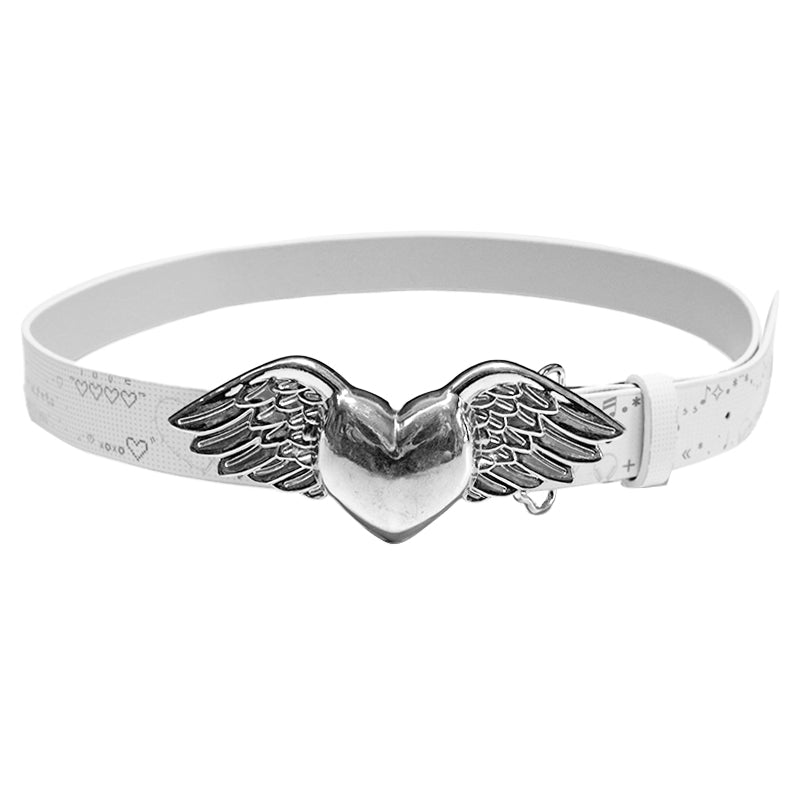 Y2K Angel of Love 화이트 Pu 가죽 벨트