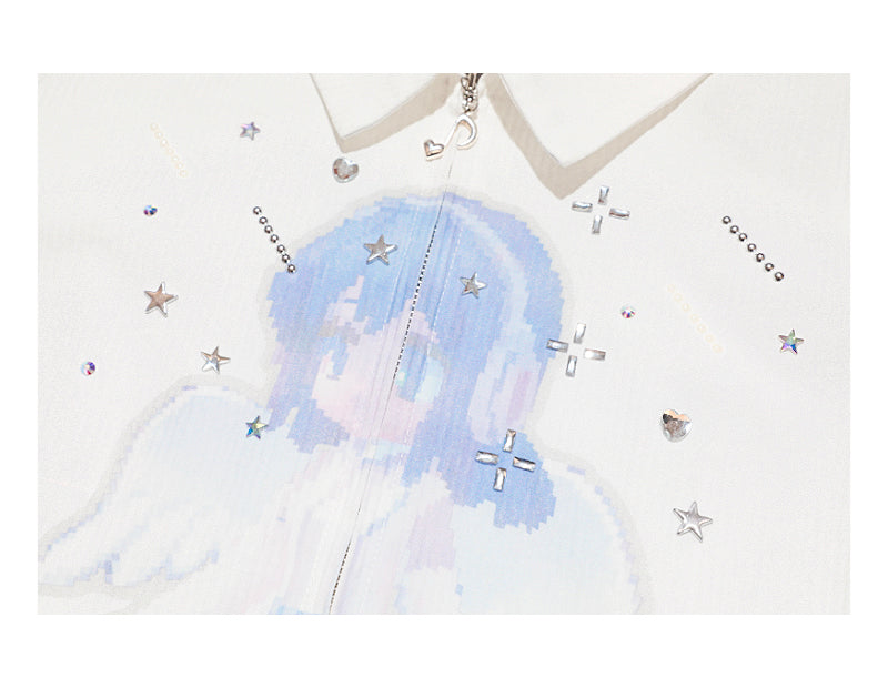 Angel rhinestone vertical striped long sleeved shirt