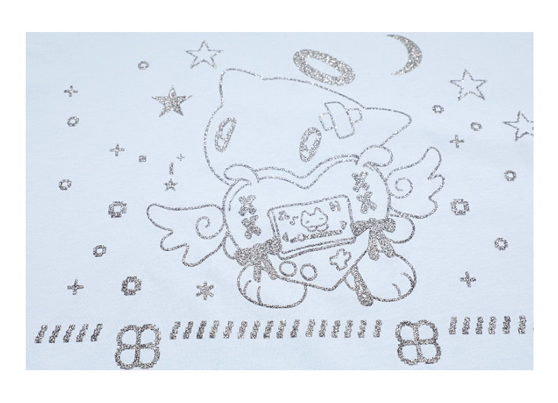 sunonebird co-branded Angel Cat Short Sleeve Glitter T-Shirt