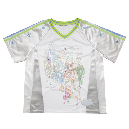 oliwabiu co-branded Patchwork  Star Embroidery Short Sleeve Jersey