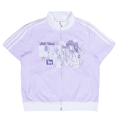 oliwabiu co-branded Star Print Short Sleeve Cardigan