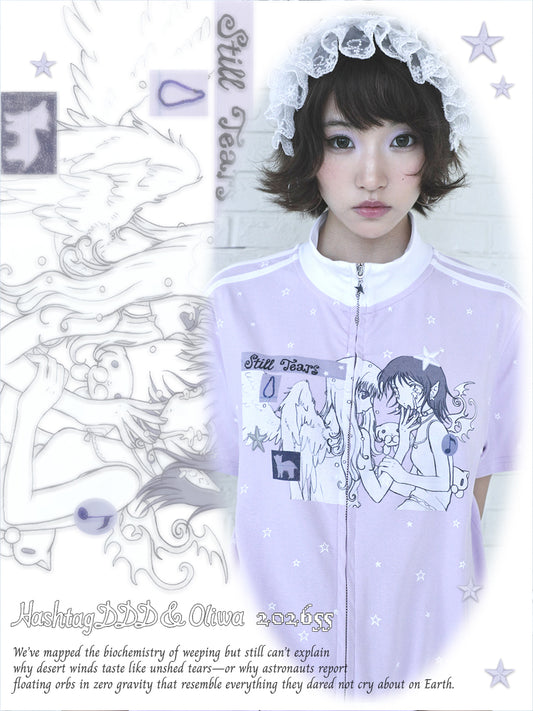 oliwabiu co-branded Star Print Short Sleeve Cardigan