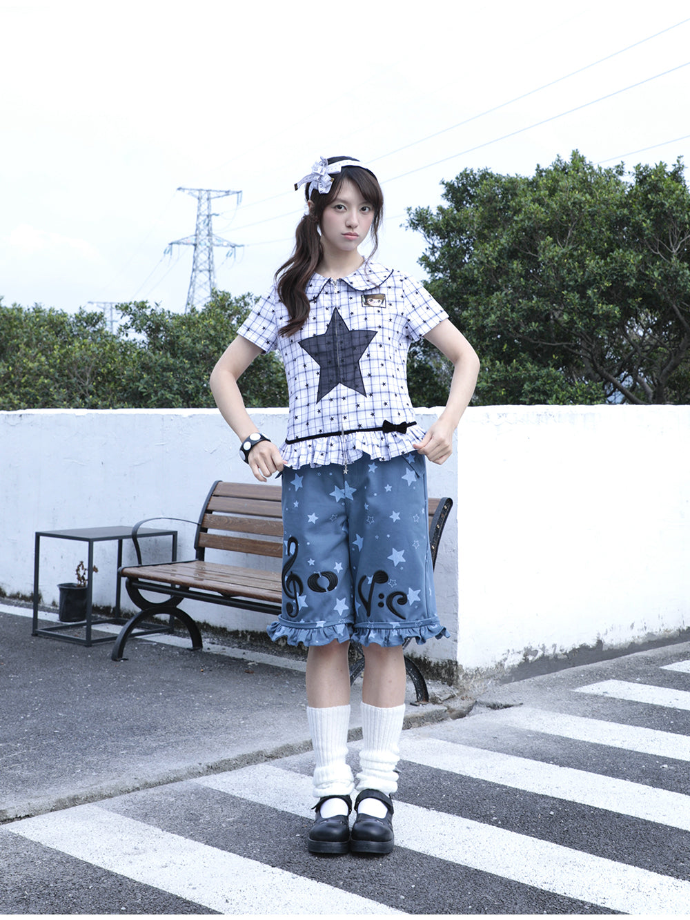 Star Check Peter Pan Collar Short Sleeve Shirt
