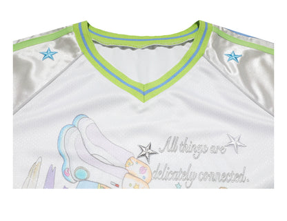 oliwabiu co-branded Patchwork  Star Embroidery Short Sleeve Jersey