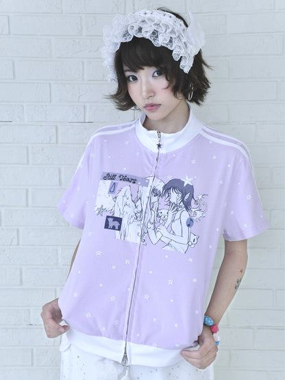 oliwabiu co-branded Star Print Short Sleeve Cardigan