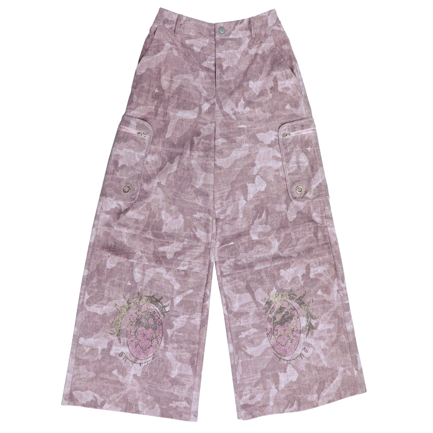 Cartoon Eye Rhinestone Parachute Pink Pants