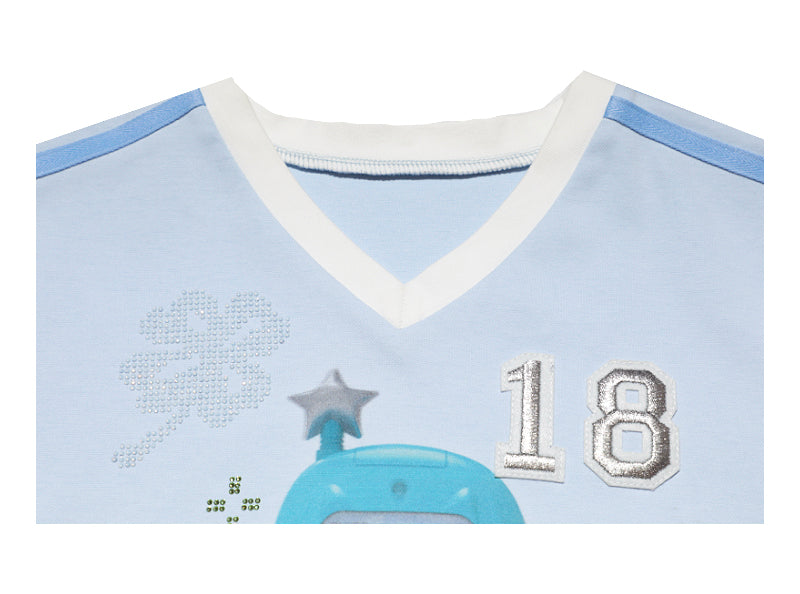 Angel rhinestone Mobile Patchwork Short Sleeve Jersey T-Shirt