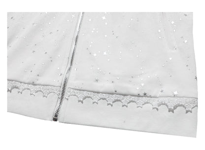 Rabbit eared hooded angel wing white vest Rhinestone jacket