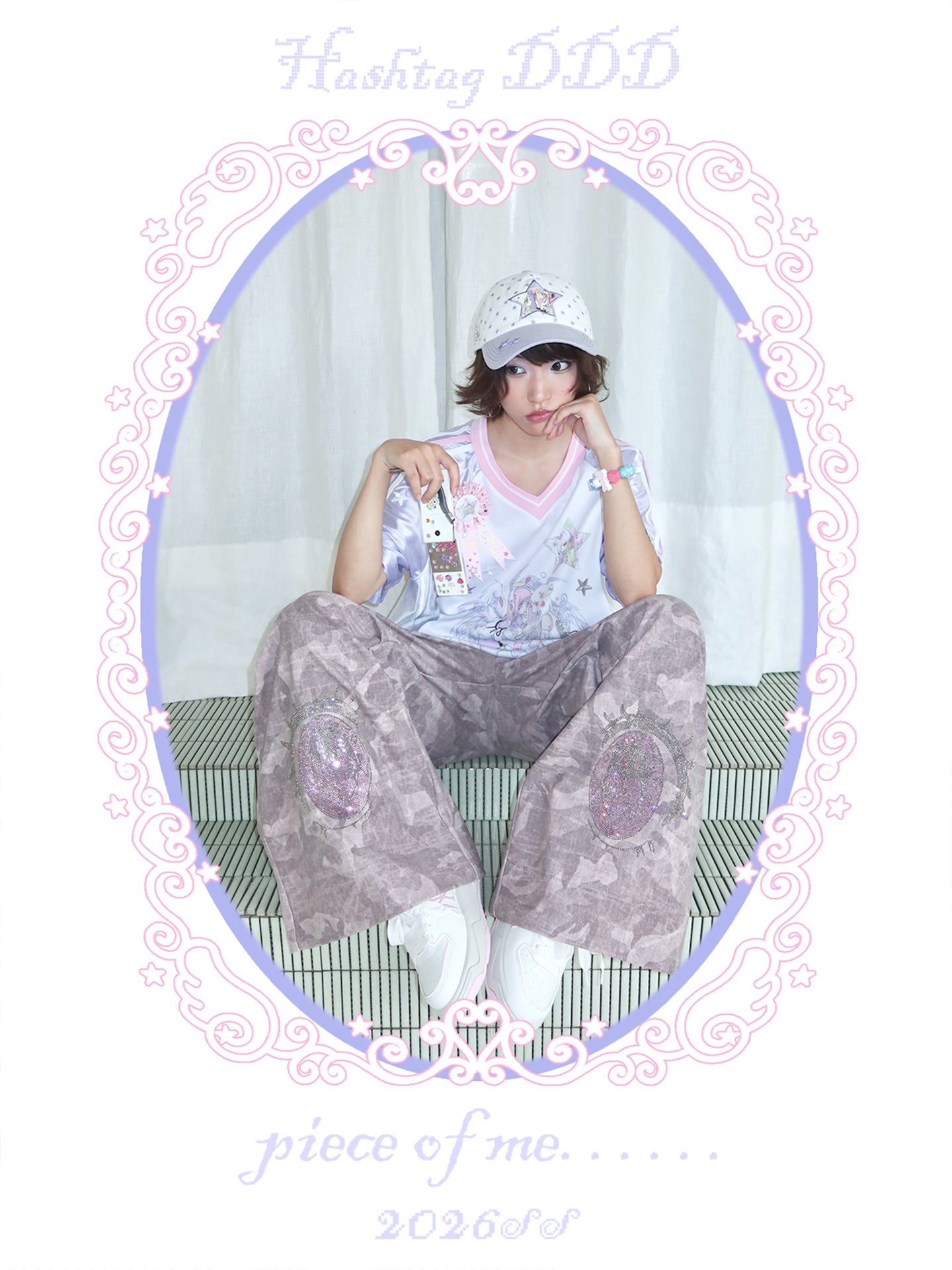 Cartoon Eye Rhinestone Parachute Pink Pants