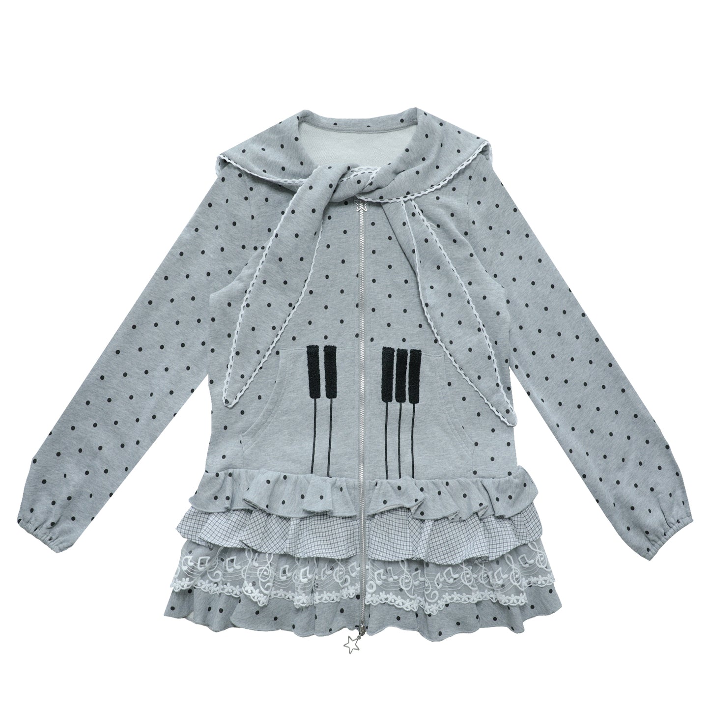 Sailor Collar Sweater Dress with Piano Buttons and Polka Dots