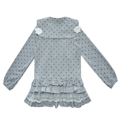 Sailor Collar Sweater Dress with Piano Buttons and Polka Dots