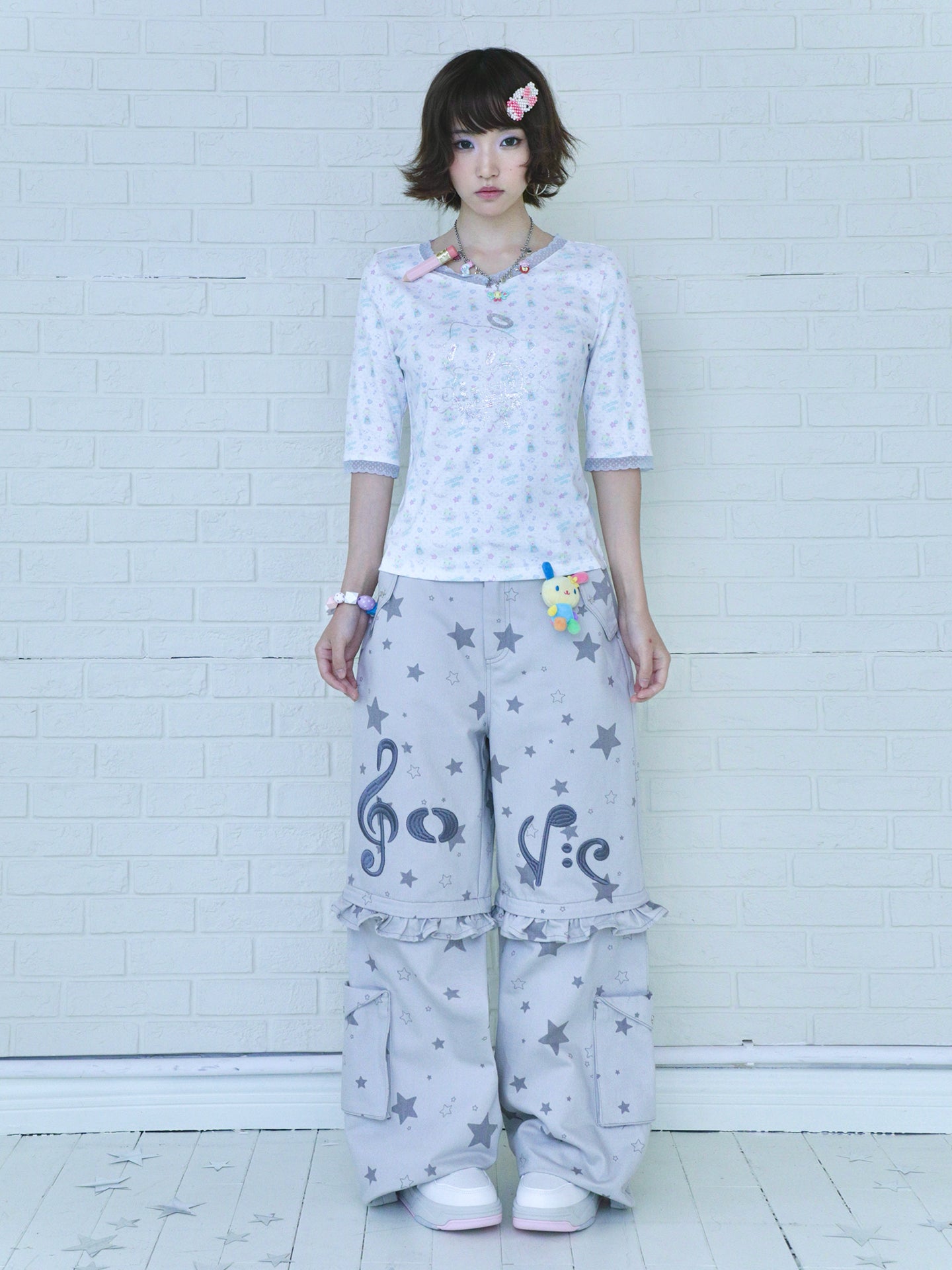 Music Note & Star 2-in-1 Cargo Wide Leg Pants