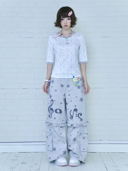 Music Note & Star 2-in-1 Cargo Wide Leg Pants