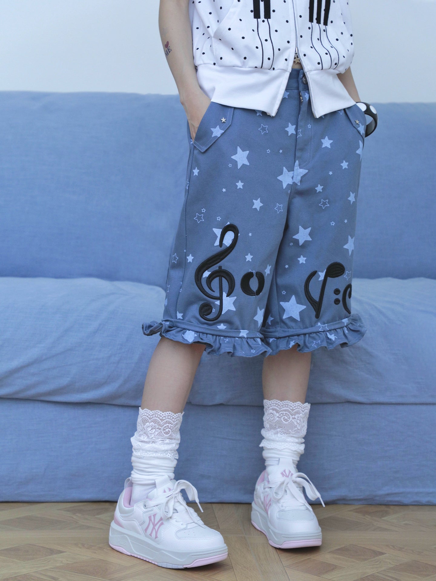 Music Note & Star 2-in-1 Cargo Wide Leg Pants
