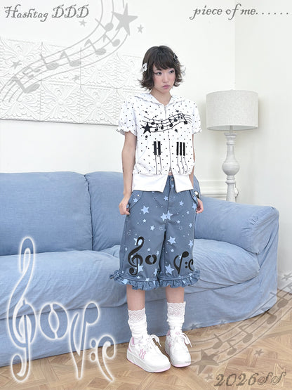 Music Note & Star 2-in-1 Cargo Wide Leg Pants