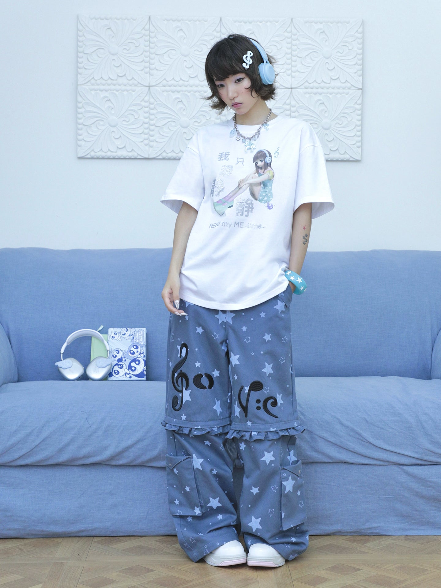 Music Note & Star 2-in-1 Cargo Wide Leg Pants