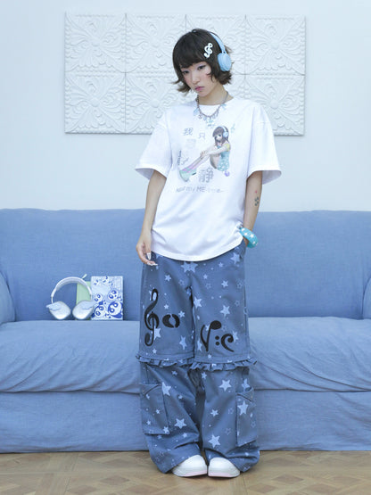 Music Note & Star 2-in-1 Cargo Wide Leg Pants