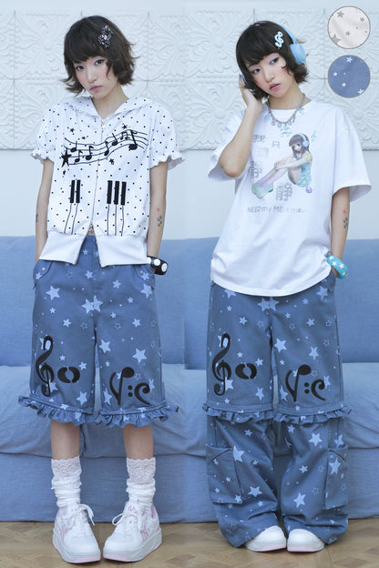 Music Note & Star 2-in-1 Cargo Wide Leg Pants