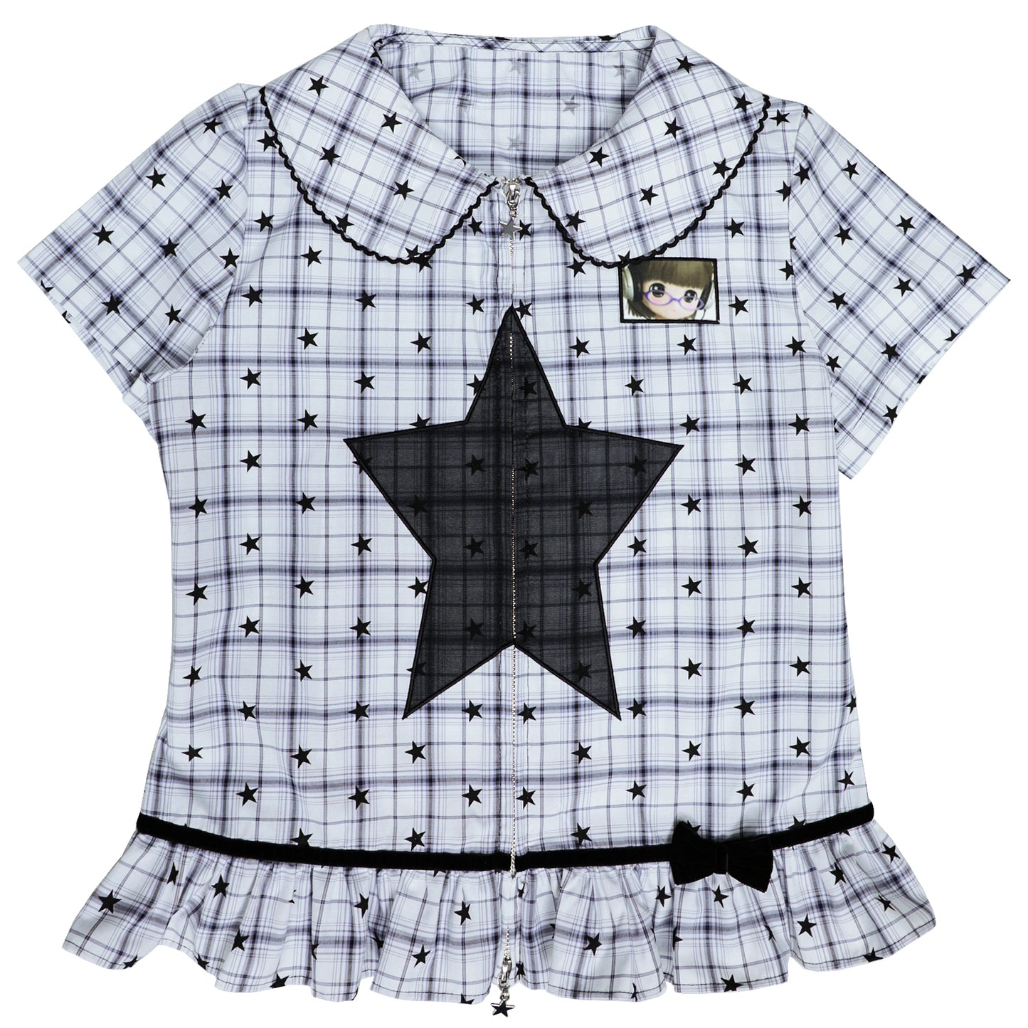 Star Check Peter Pan Collar Short Sleeve Shirt