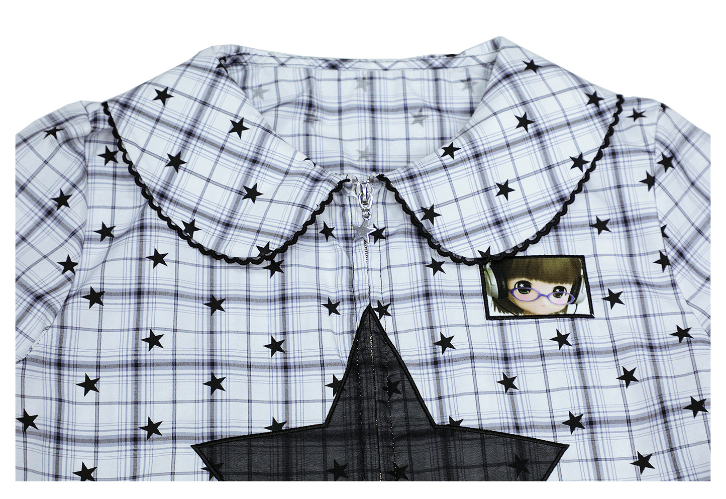 Star Check Peter Pan Collar Short Sleeve Shirt
