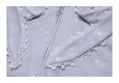 Star Hoodie Coat with Envelope Pockets