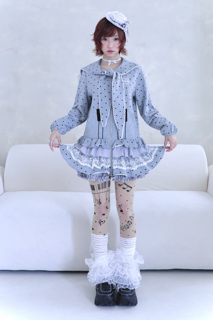 Sailor Collar Sweater Dress with Piano Buttons and Polka Dots