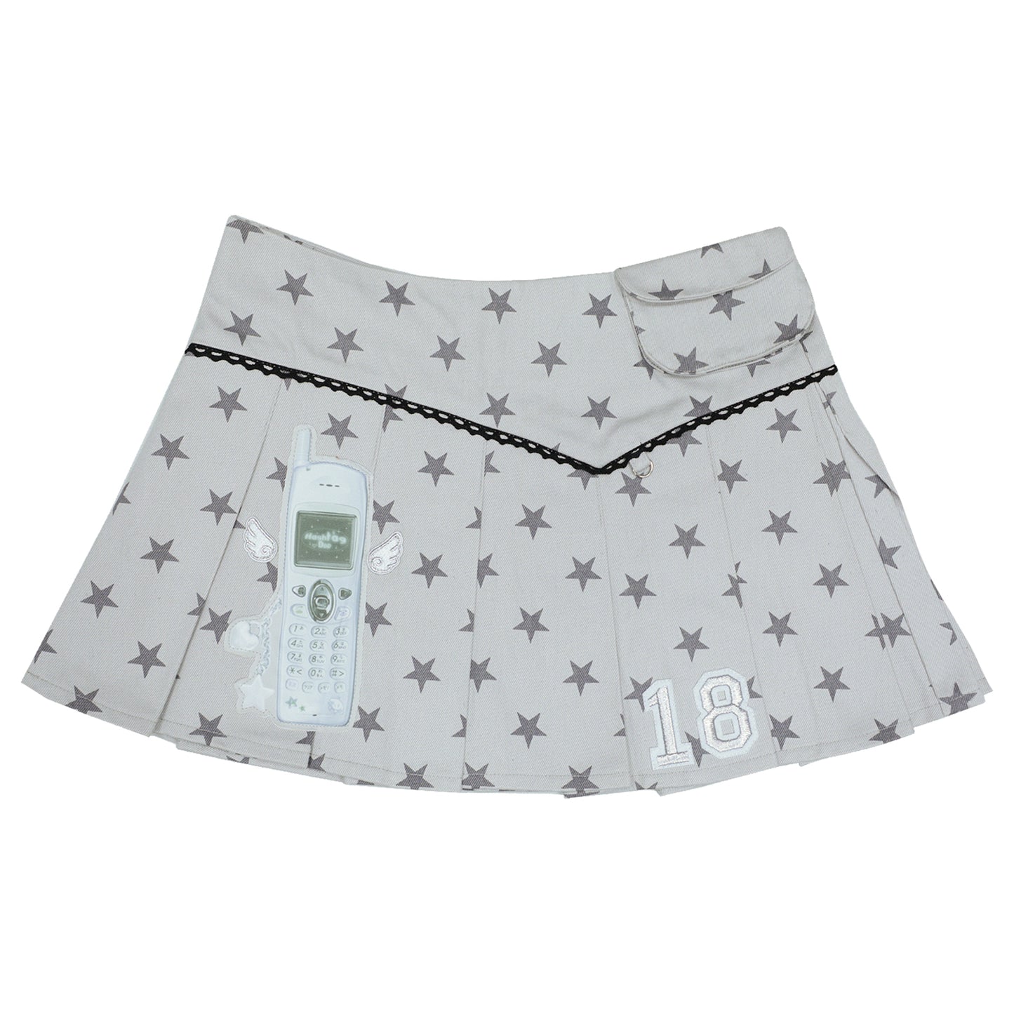 Retro Flip Phone Star Pleated Mini Skirt