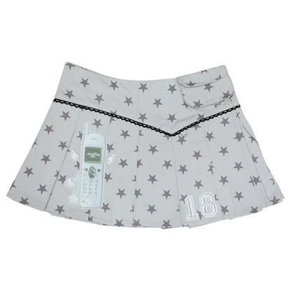 Retro Flip Phone Star Pleated Mini Skirt