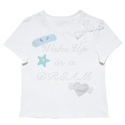 Band-Aid Bow Rhinestone Short Sleeve T-Shirt