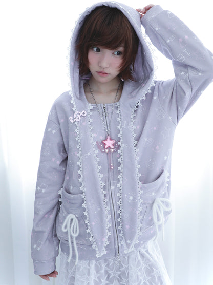 Star Hoodie Coat with Envelope Pockets