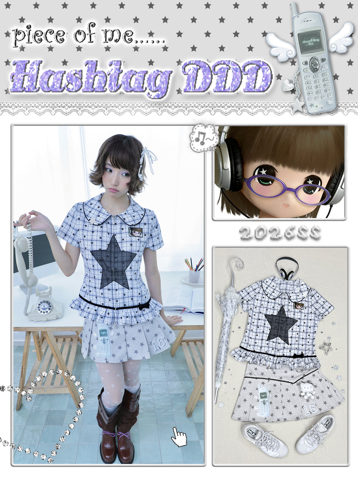 Star Check Peter Pan Collar Short Sleeve Shirt