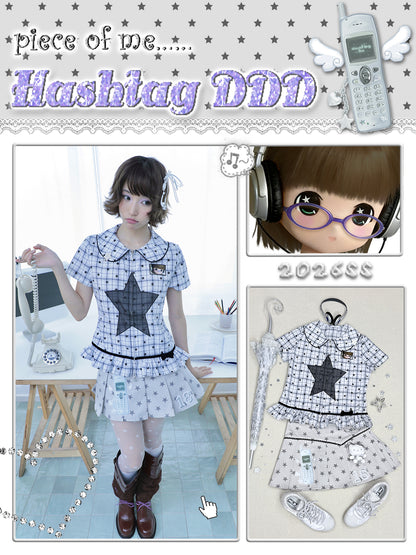 Star Check Peter Pan Collar Short Sleeve Shirt