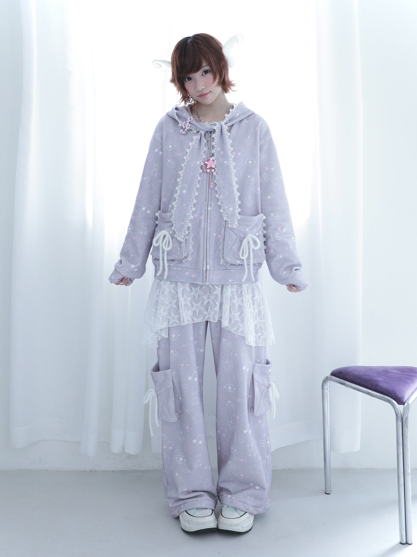 Star Hoodie Coat with Envelope Pockets